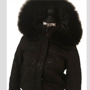 Alice + Olivia Black Sequin Puffer Coat